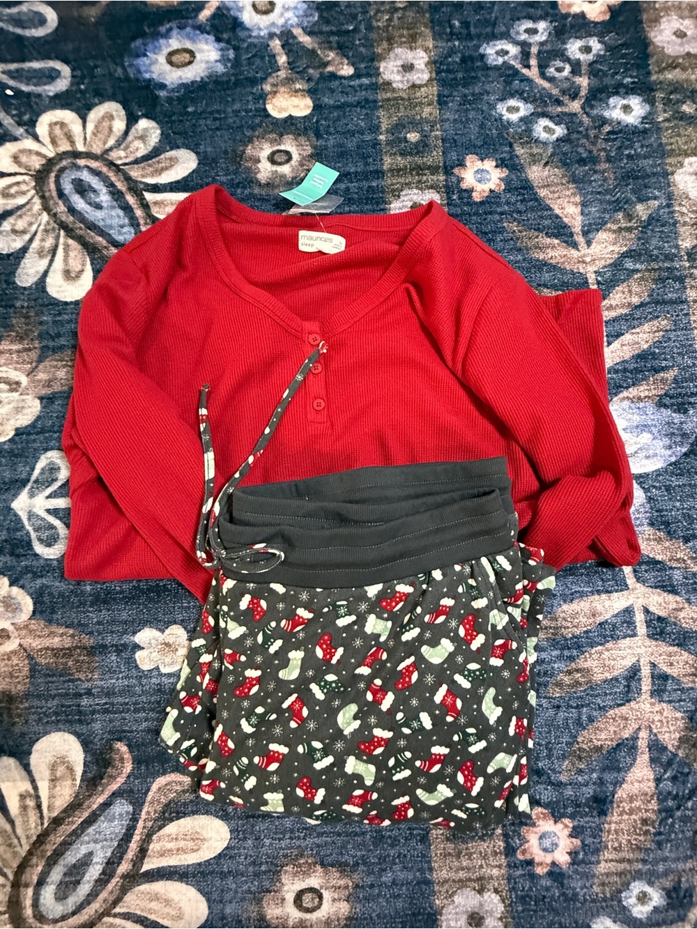 Maurices Red Waffle-Knit Scoop Neck Henley Sweater